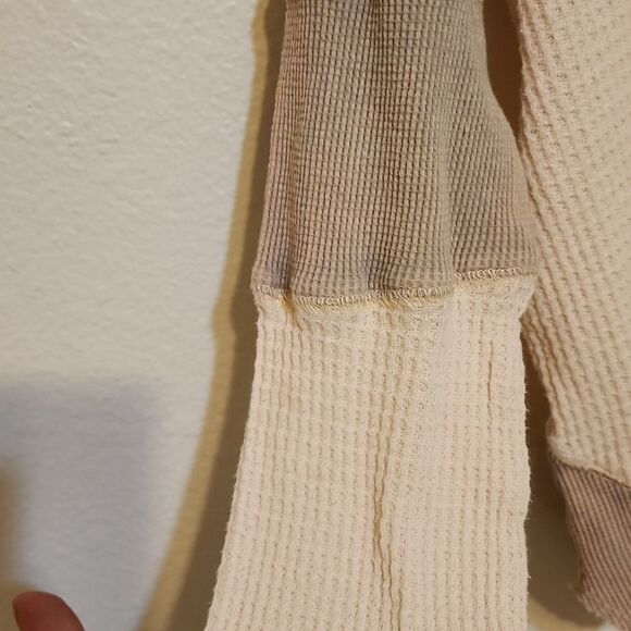 - Free people, cream and tan color block waffle knit, formal sweatshirt me… - Picture 2 of 8